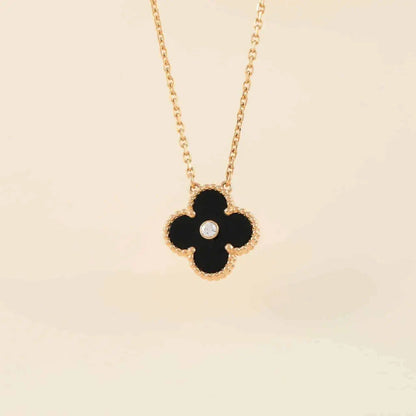 [Elite]CLOVER 15MM DIAMOND ONYX NECKLACE