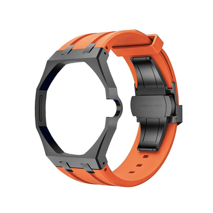 Oak Pop Black Steel Silicone Strap