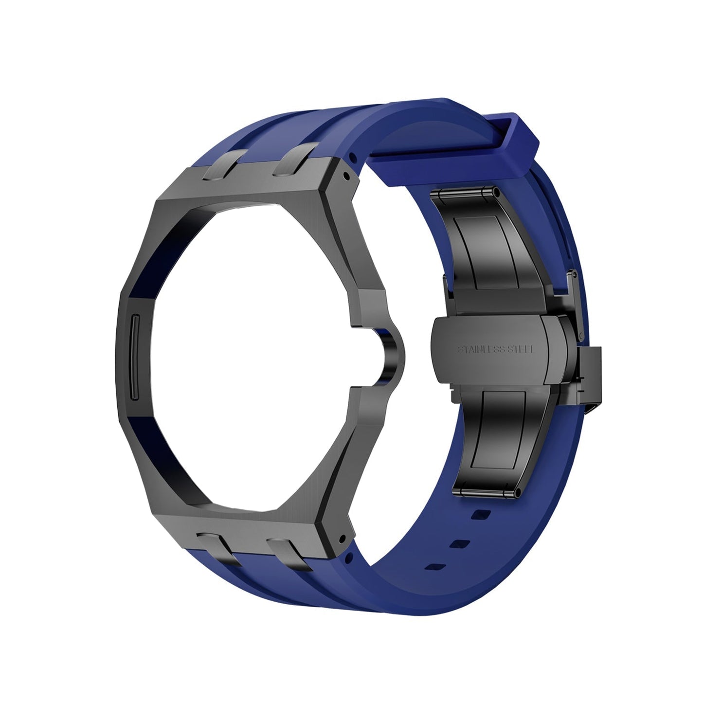 Oak Pop Black Steel Silicone Strap