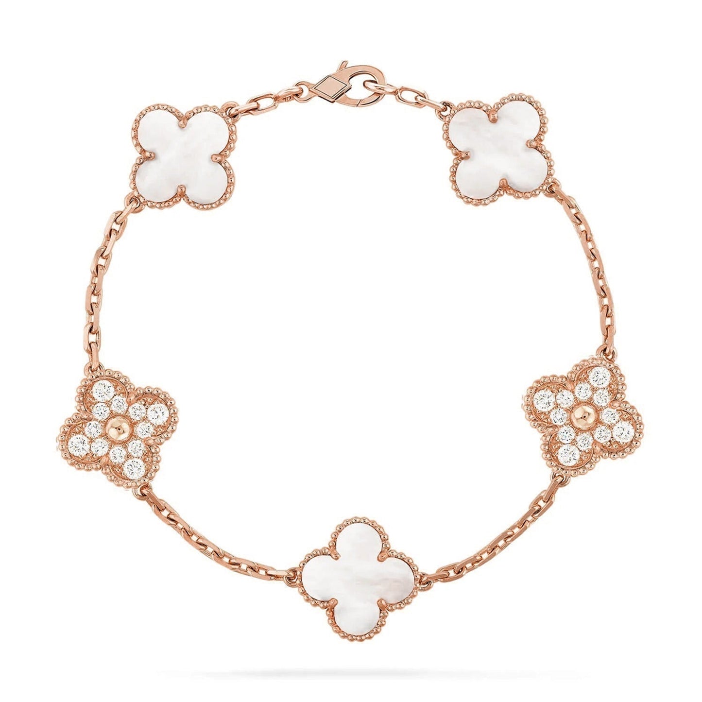 [Elite]CLOVER WHITE PEARL MOP 5 MOTIF BRACELET COLLECTION