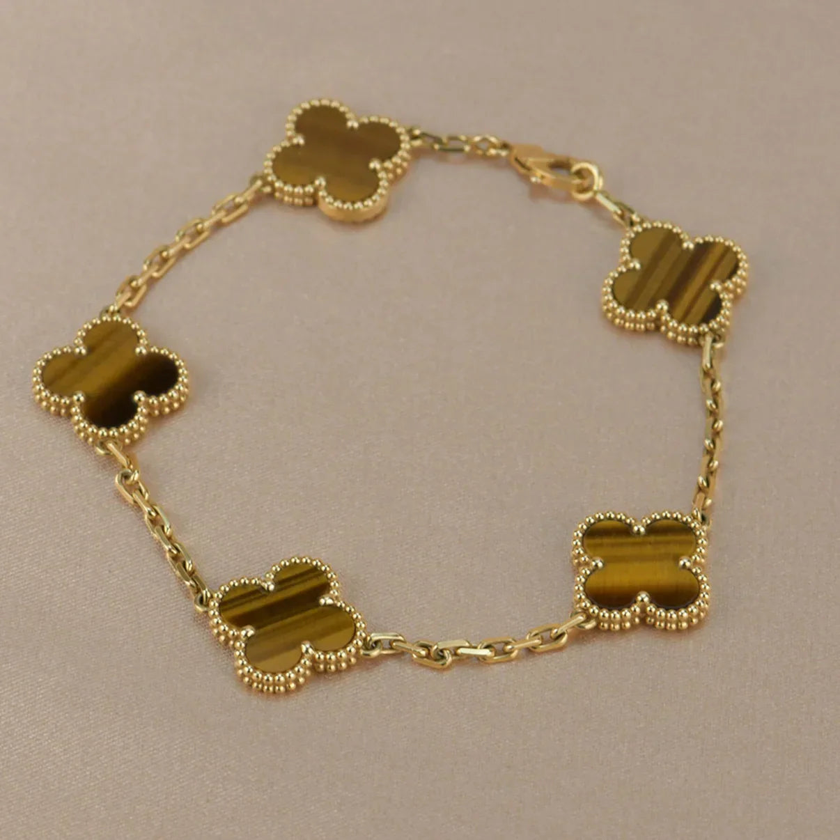 [Elite] CLOVER 5 MOTIFS TIGER EYE BRACELET COLLECTION
