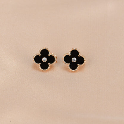 [Elite]CLOVER MEDIUM 1 MOTIFS ONYX DIAMOND EARRINGS