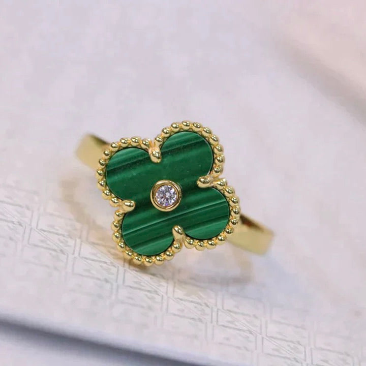 [Elite]CLOVER MALACHITE RING GOLD DIAMOND