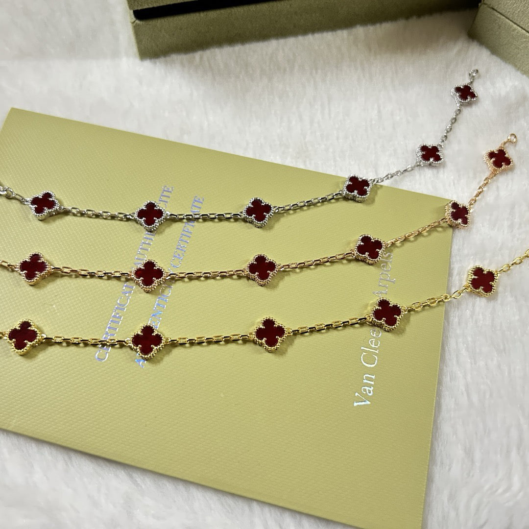 [Elite]CLOVER 6 MOTIF RED AGATE BRACELET