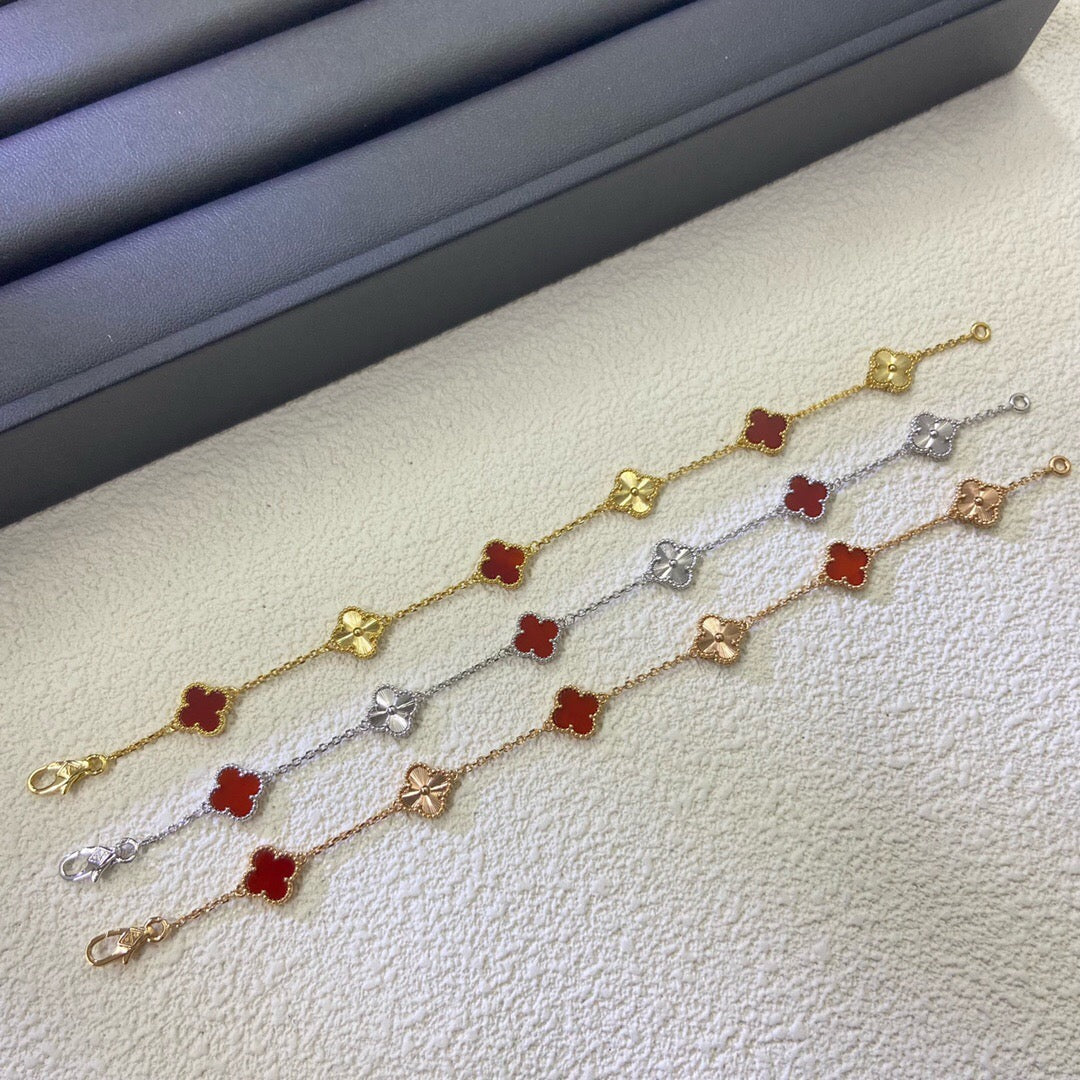 [Elite]CLOVER 6 MOTIF RED AGATE LASER BRACELET