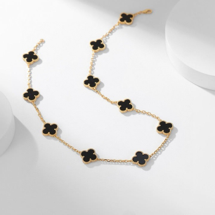 [Elite]CLOVER 10 MOTIFS ONYX NECKLACE