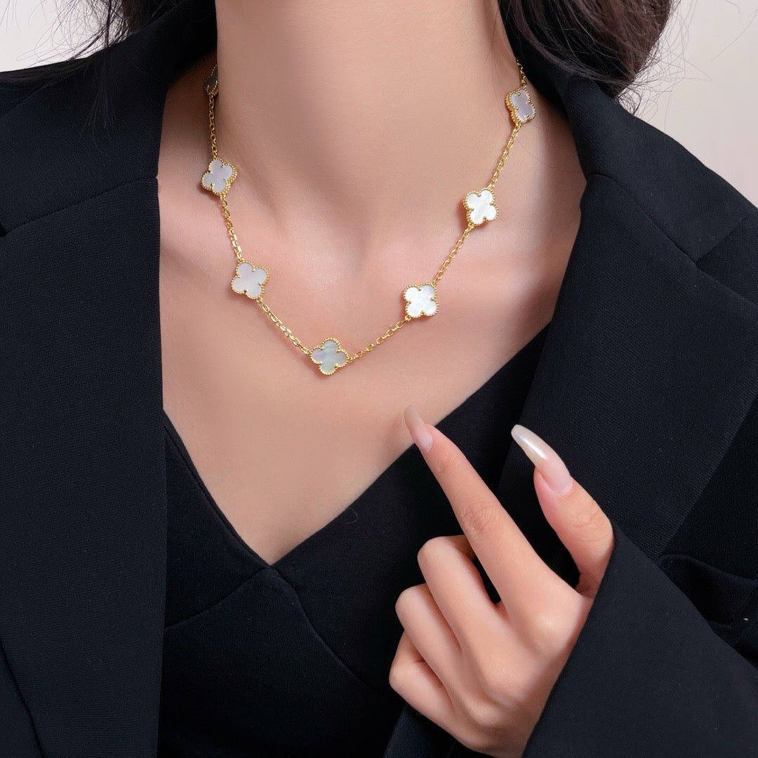 [Elite]CLOVER 10 MOTIFS WHITE MOTHER OF PEARL NECKLACE