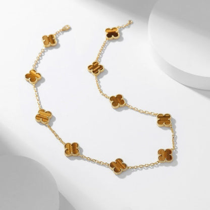 [Elite]CLOVER 10 MOTIFS TIGER EYE NECKLACE