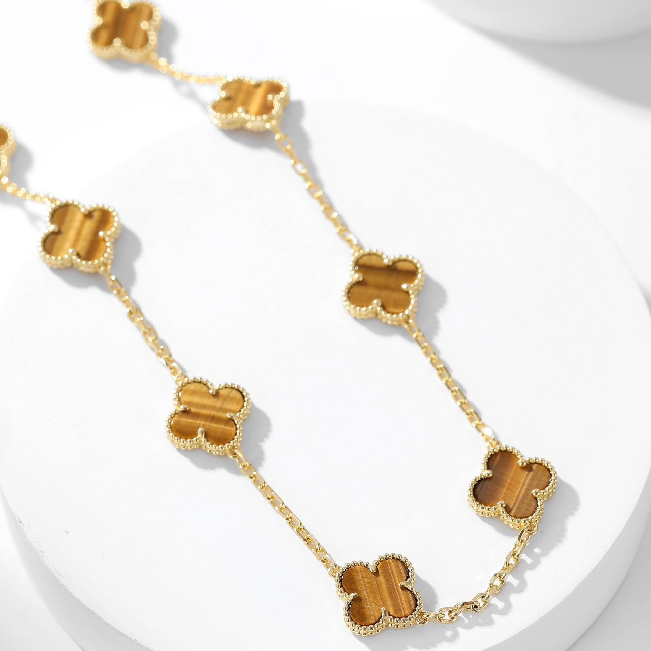 [Elite]CLOVER 10 MOTIFS TIGER EYE NECKLACE