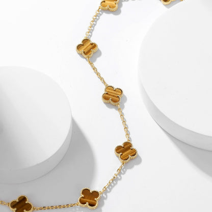 [Elite]CLOVER 10 MOTIFS TIGER EYE NECKLACE