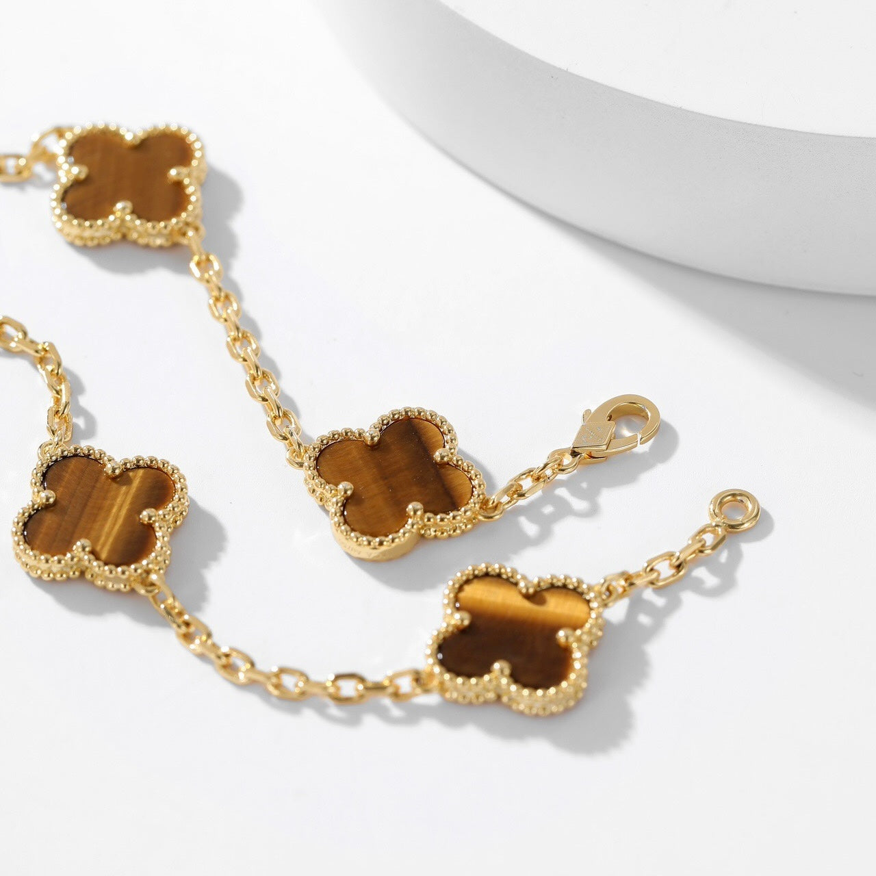 [Elite]CLOVER 10 MOTIFS TIGER EYE NECKLACE