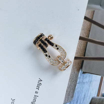 [Elite]FORCE LARGE HORSESHOE BLACK WHITE DIAMOND BRACELET SILVER