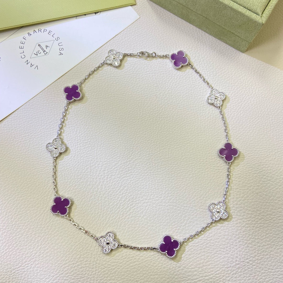 [Elite]CLOVER 10 MOTIFS  PURPLE VIOLET DIAMOND NECKLACE