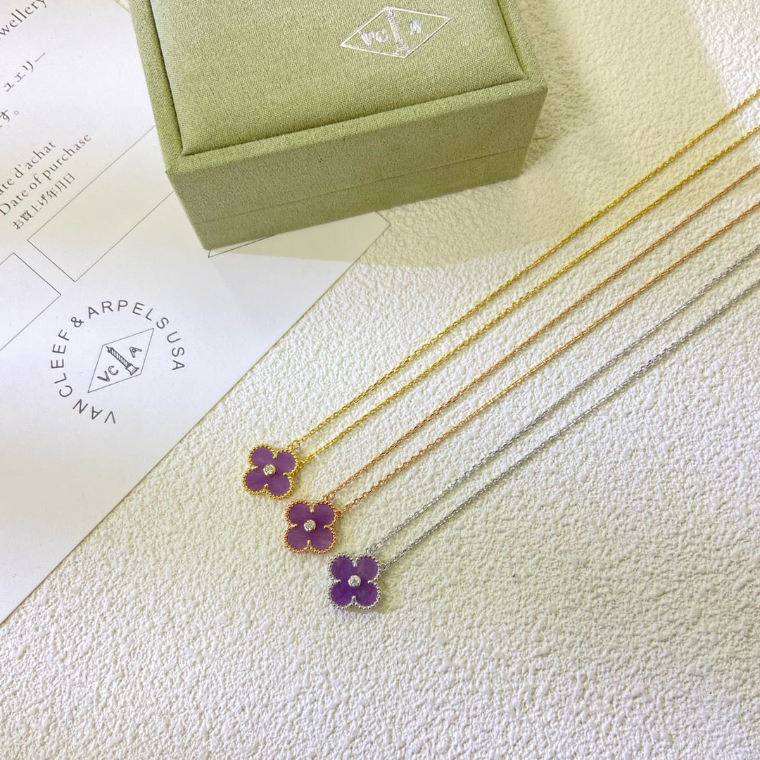 [Elite]CLOVER 15MM DIAMOND  PURPLE VIOLET NECKLACE