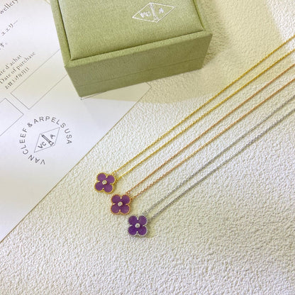 [Elite]CLOVER 15MM DIAMOND  PURPLE VIOLET NECKLACE