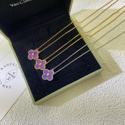 [Elite]CLOVER 15MM DIAMOND  PURPLE VIOLET NECKLACE