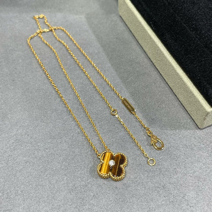 [Elite]CLOVER 15MM DIAMOND AND YELLOW TIGER'S EYE AGATE necklace