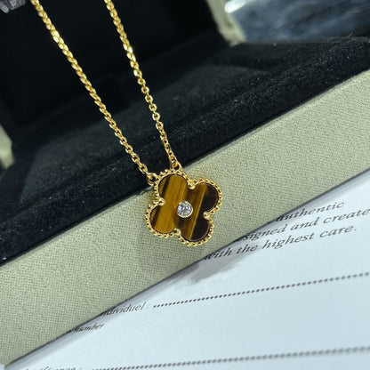 [Elite]CLOVER 15MM DIAMOND AND YELLOW TIGER'S EYE AGATE necklace