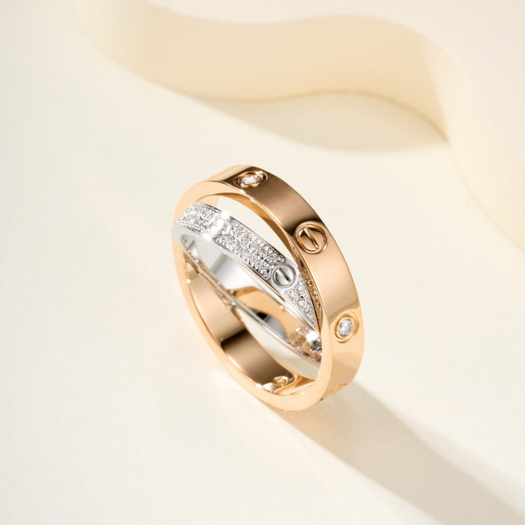 [Elite]LOVE PINK GOLD SILVER DIAMOND DOUBLE RING