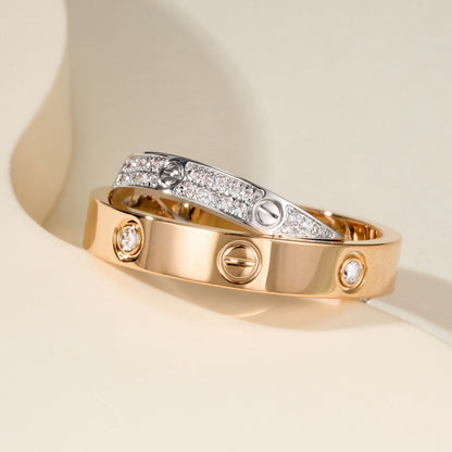 [Elite]LOVE PINK GOLD SILVER DIAMOND DOUBLE RING