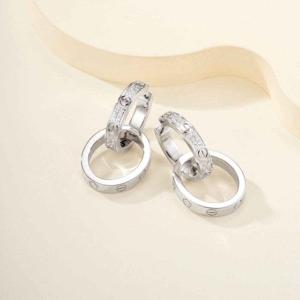[Elite]LOVE 3.3MM DANGLE HALF DIAMOND EARRINGS