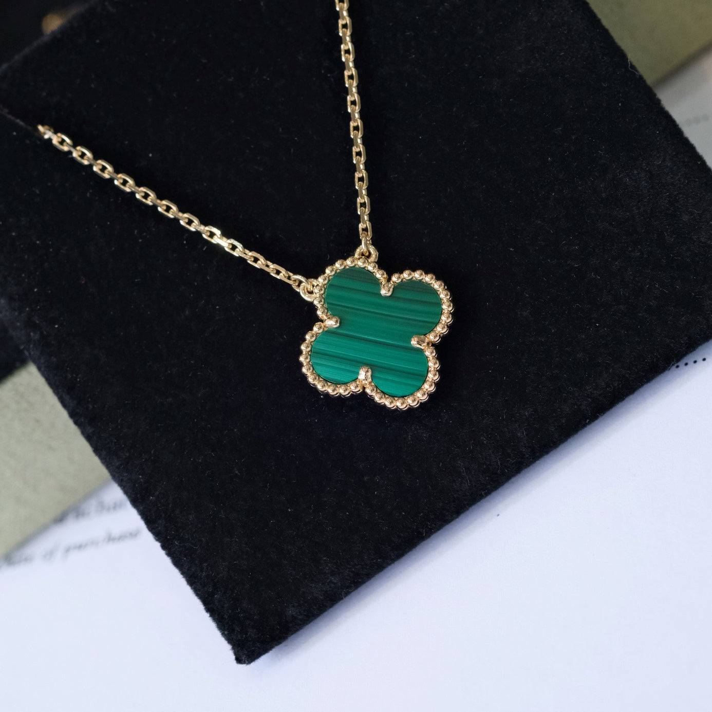 [Elite]CLOVER 15MM MALACHITE SINGLE FLOWER  NECKLACE