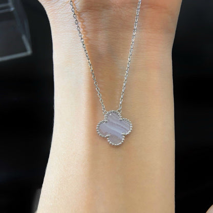 [Elite]CLOVER 15MM BLUE CHALCEDONY NECKLACE SILVER