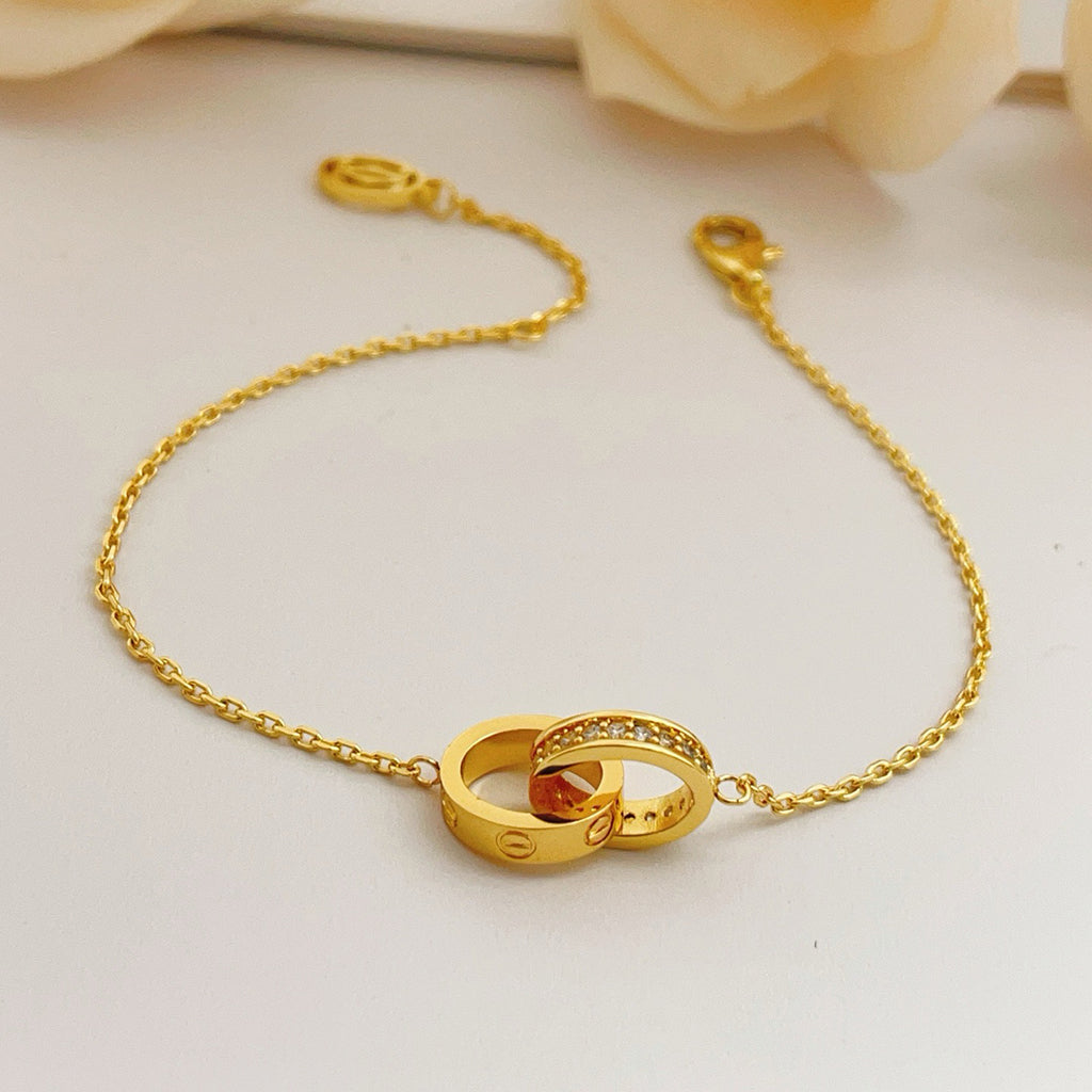 [Elite]LOVE DOUBLE RING HALF DIAMOND BRACELET