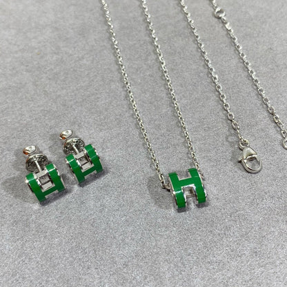 [Elite]POP H GREEN NECKLACE SILVER AND GOLD