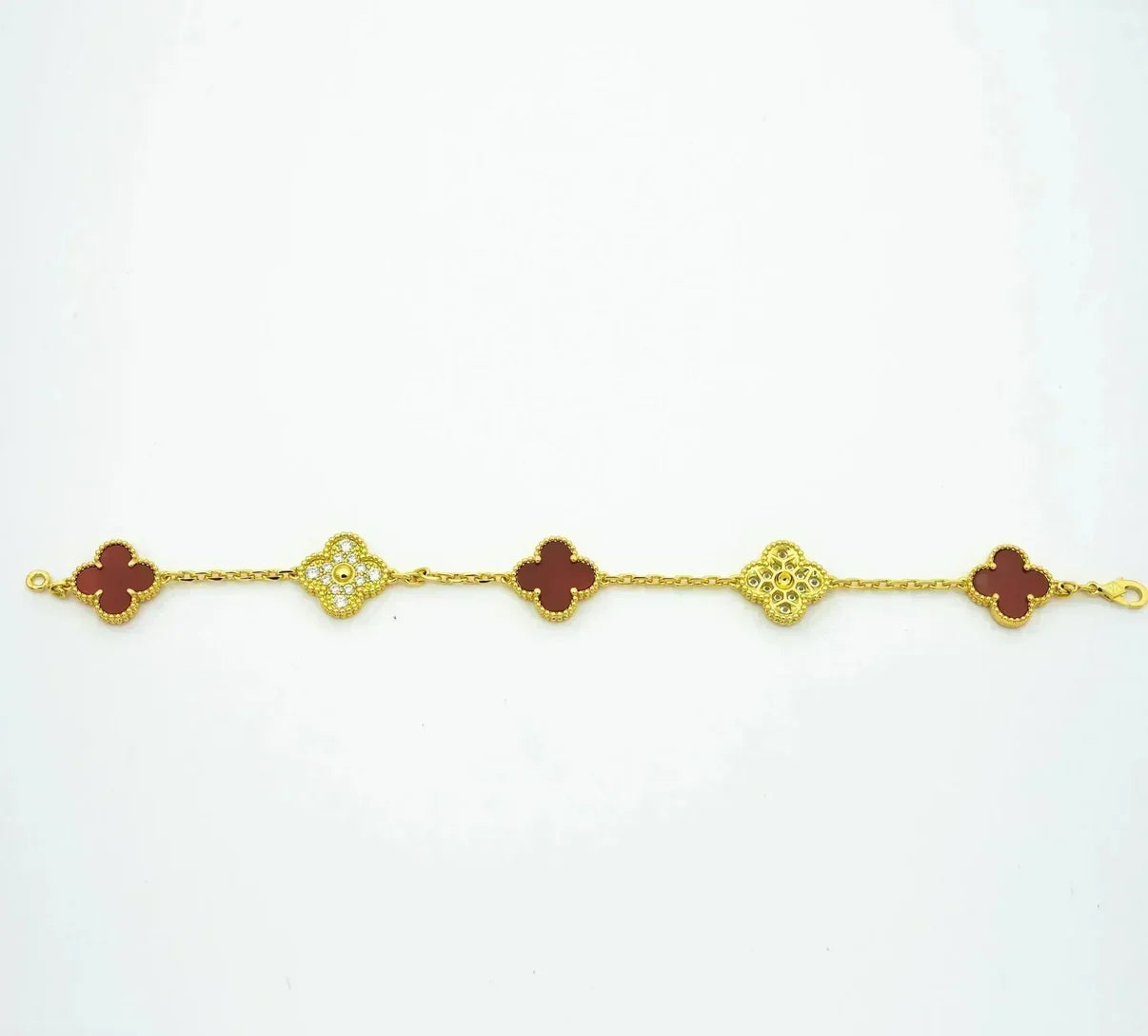 [Elite] CLOVER 5 MOTIF RED CORNELIAN BRACELET COLLECTION