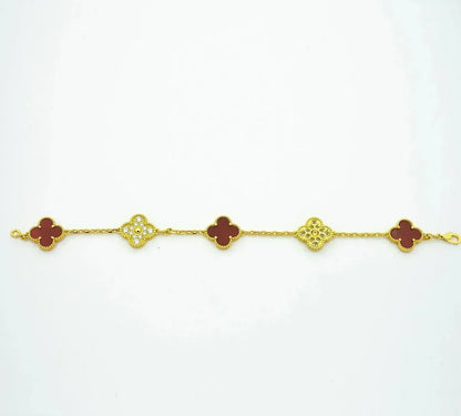 [Elite] CLOVER 5 MOTIF RED CORNELIAN BRACELET COLLECTION