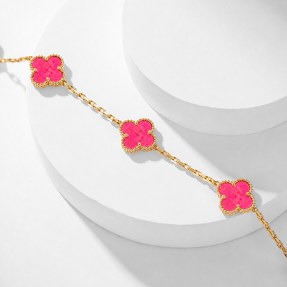 [Elite]NEW CLOVER 10 MOTIFS PINK ENAMEL NECKLACE
