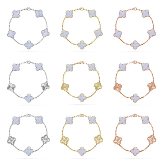 [Elite] CLOVER 5 MOTIF PURPLE CHALCEDONY BRACELET COLLECTION
