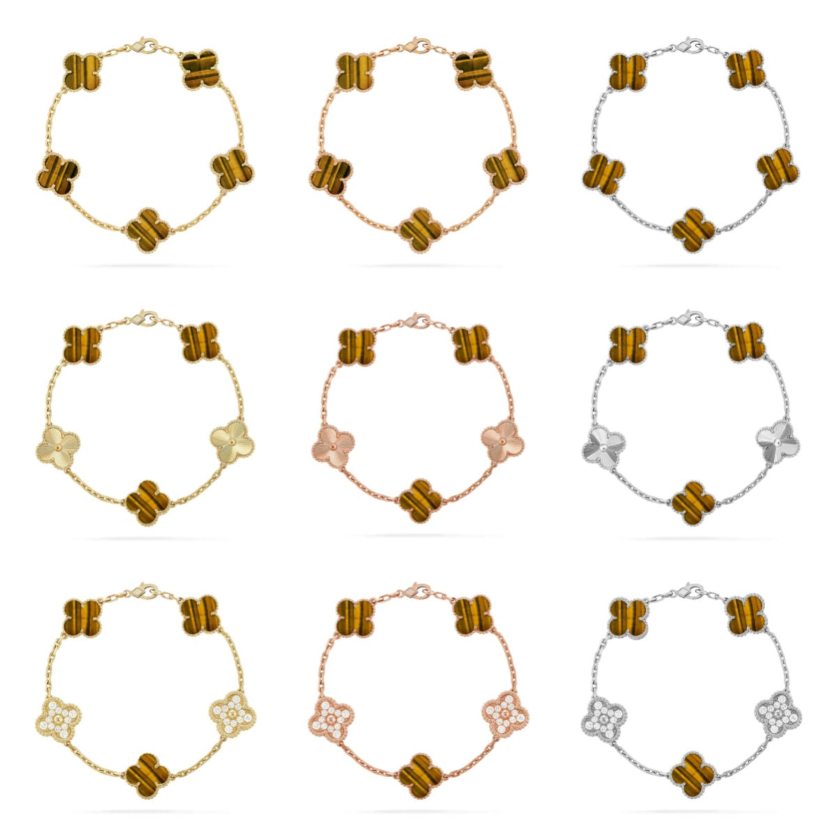 [Elite] CLOVER 5 MOTIFS TIGER EYE BRACELET COLLECTION