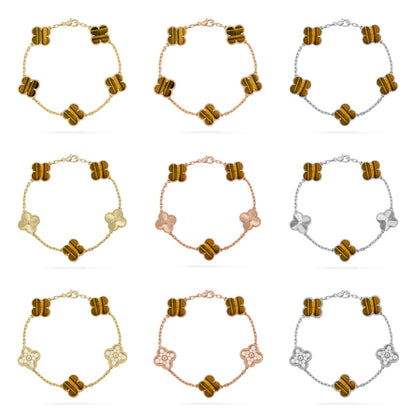 [Elite] CLOVER 5 MOTIFS TIGER EYE BRACELET COLLECTION