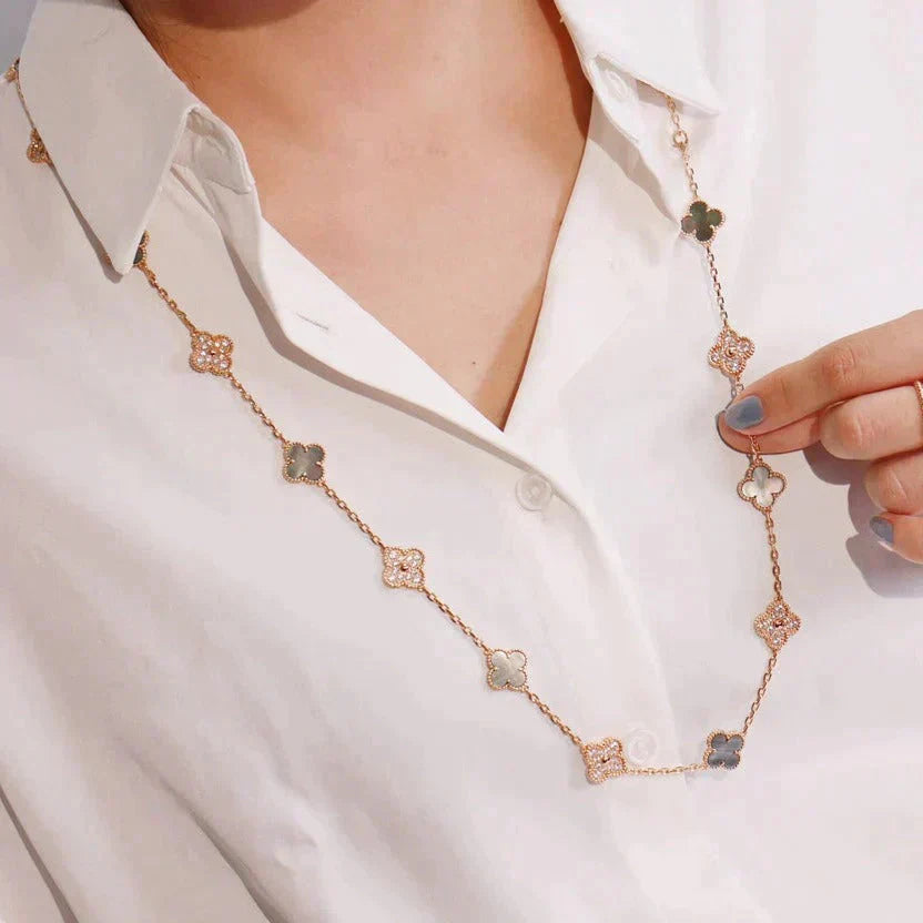 [Elite]CLOVER 20 MOTIFS DARK MOP DIAMOND  NECKLACE