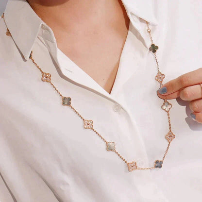 [Elite]CLOVER 20 MOTIFS DARK MOP DIAMOND  NECKLACE