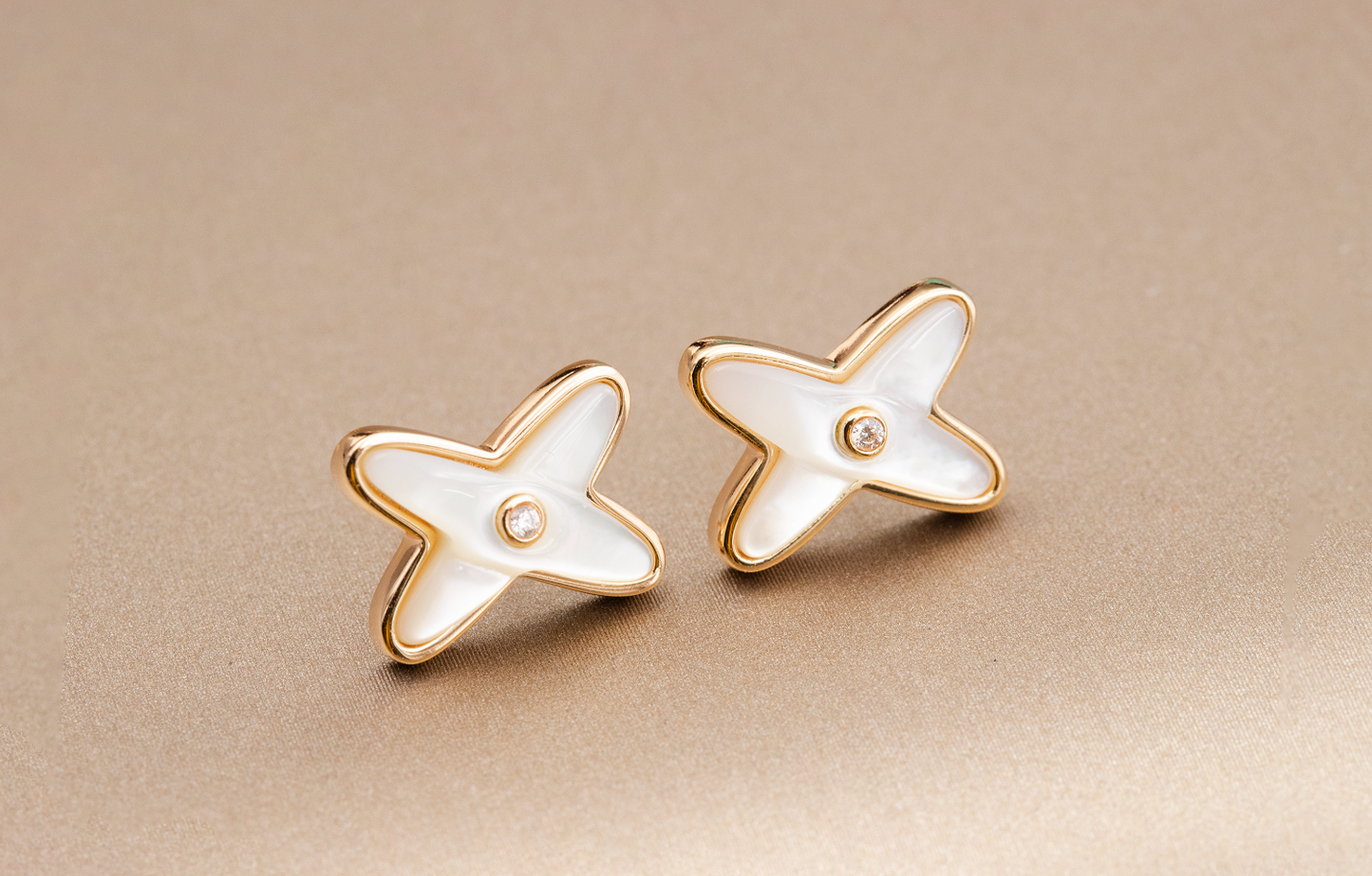 [Elite]JEUX DE WHITE MOP ROSE GOLD DIAMOND EARRINGS