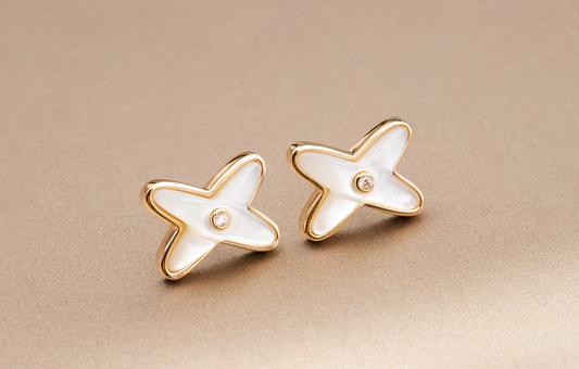 [Elite]JEUX DE WHITE MOP ROSE GOLD DIAMOND EARRINGS
