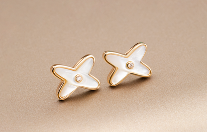 [Elite]JEUX DE WHITE MOP PINK GOLD DIAMOND EARRINGS