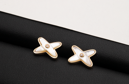 [Elite]JEUX DE WHITE MOP ROSE GOLD DIAMOND EARRINGS