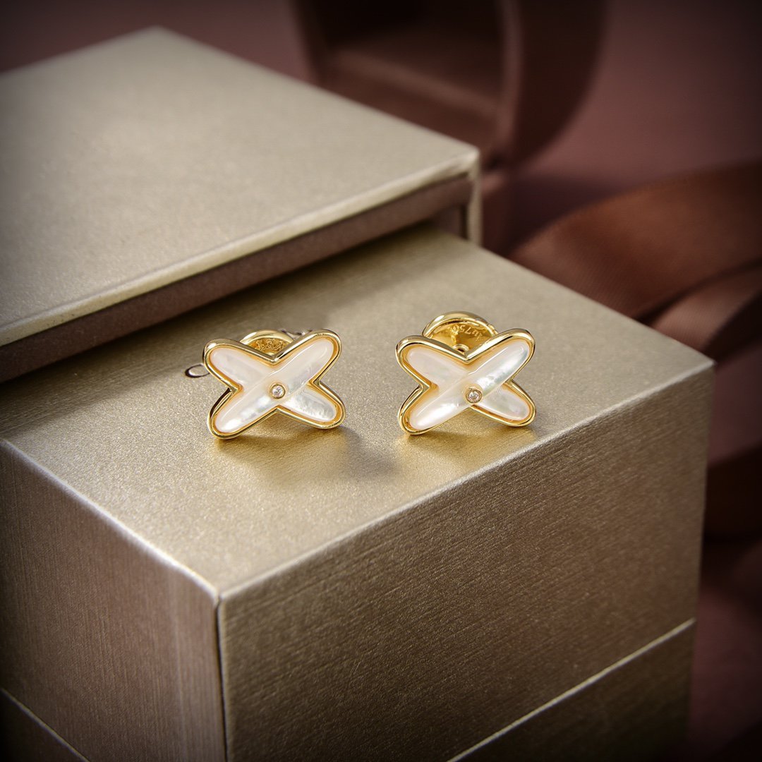 [Elite]JEUX DE WHITE MOP GOLD DIAMOND EARRINGS