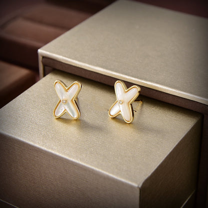 [Elite]JEUX DE WHITE MOP GOLD DIAMOND EARRINGS