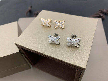 [Elite]JEUX DE WHITE MOP SILVER DIAMOND EARRINGS