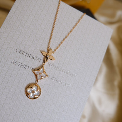 [Elite]COLOR BLOSSOM LARIAT NECKLACE PINK GOLD WHITE MOTHER PEARL AND DIAMOND