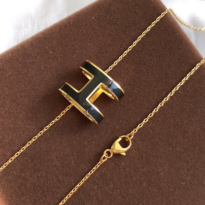 [Elite]HM CLIC BLACK ENAMEL GOLD NECKLACE