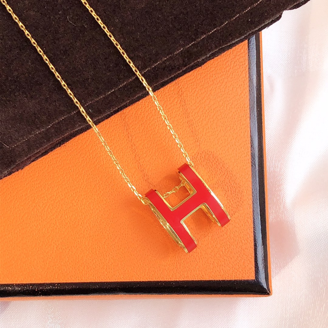 [Elite]HM CLIC RED ENAMEL GOLD NECKLACE
