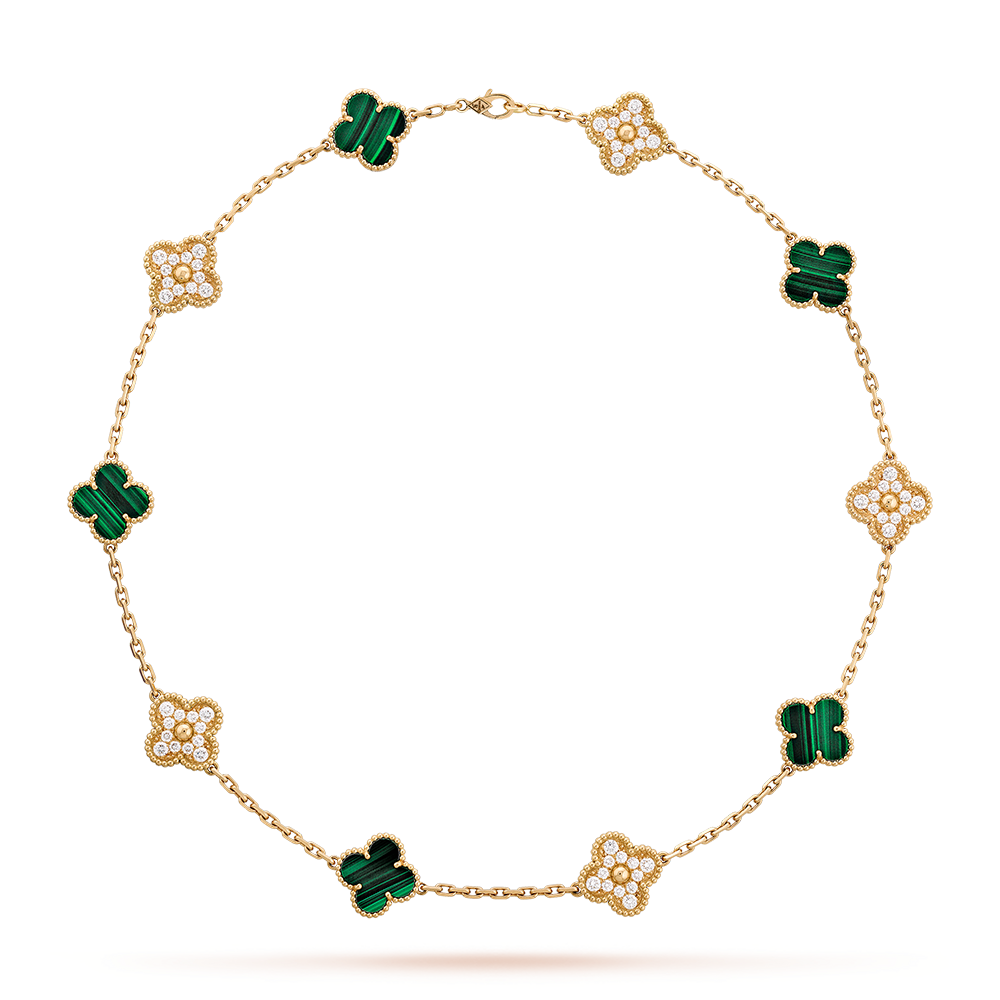 [Elite]CLOVER 10 MOTIFS MALACHITE DIAMOND NECKLACE