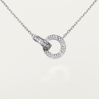 [Elite]LOVE 7.6MM NECKLACE ROSE GOLD AND SILVER  FULL DIAMOND