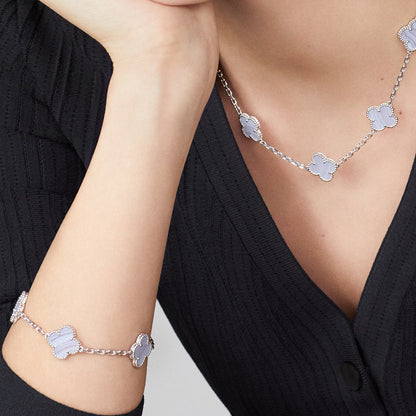 [Elite]CLOVER 10 MOTIFS BLUE CHALCEDONY NECKLACE